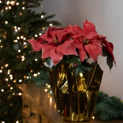 Floral*Northlight 14.5" Dark Pink Artificial Christmas Poinsettia With Gold Wrapped Base