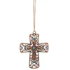 Midwest Nativity & Religious>4" Decorative Bronze Tone Cross Christmas Ornament With Blue Faceted Stones