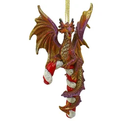 Outdoor Living and Style Fantasy & Sci Fi>5" Dragon Hanging On A Candy Cane Holiday Ornament