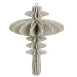 Raz Finials>10" Eco Country Silver Glitter Corrugated Five Orbed Christmas Finial Ornament