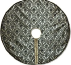 50 Inch And Larger*Melrose 54" Elegant Shiny Black And Antique Gold Damask Floral Print Christmas Tree Skirt