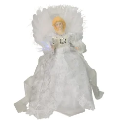 Angel Tree Toppers*Kurt Adler 12" Elegant White And Silver Led Light Fiber Optic Angel Christmas Tree Topper