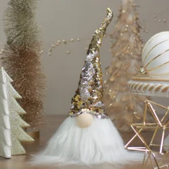 Gnomes*Northlight 12" Elf Silver And Gold Sequin Hat Tabletop Christmas Decoration