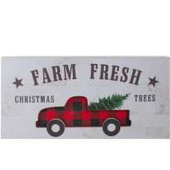 Signs & Plaques*Northlight 16" Farm Fresh Black And Red Buffalo Plaid Farm Truck Wooden Christmas Sign