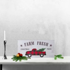 Signs & Plaques*Northlight 16" Farm Fresh Black And Red Buffalo Plaid Farm Truck Wooden Christmas Sign