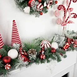 Traditional Pine Garland*Northlight 6' Flocked Pine Artificial Christmas Garland With Candy Ornaments And Pinecones