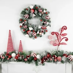 Traditional Pine Garland*Northlight 6' Flocked Pine Artificial Christmas Garland With Candy Ornaments And Pinecones