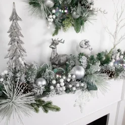 Traditional Pine Garland*Northlight 6' Flocked Pine Artificial Christmas Garland With Iridescent Ornaments, Unlit