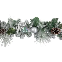 Traditional Pine Garland*Northlight 6' Flocked Pine Artificial Christmas Garland With Iridescent Ornaments, Unlit