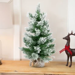 Northlight 2.5 Feet Tall And Smaller>22" Flocked Pine Full Artificial Christmas Tree In Burlap Base - Unlit