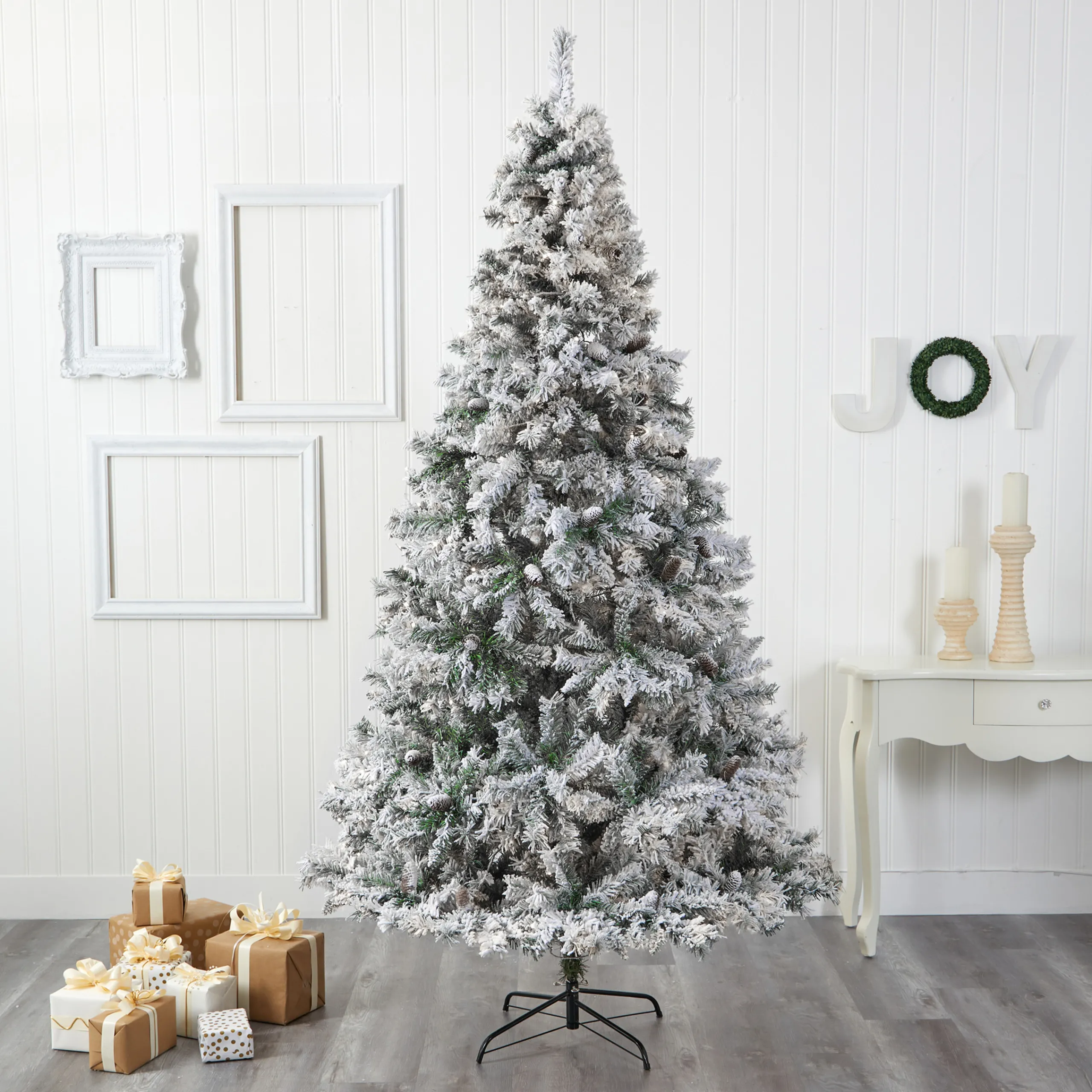 Nearly Natural 8 And 8.5 Feet Tall>8' Flocked White River Mountain Pine Artificial Christmas Tree, Unlit