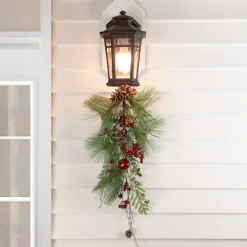 Unlit Teardrops*Northlight 30" Frosted Berries And Pine Cones Artificial Christmas Teardrop Swag - Unlit