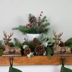 Floral*Northlight 12" Frosted Pine, Berries And Pine Cones Floral Arrangement In Tin Pot