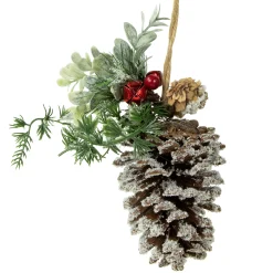 Northlight Pine Cones>13" Frosted Pine Cone With Mixed Foliage Christmas Ornament