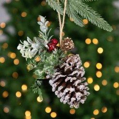 Northlight Pine Cones>13" Frosted Pine Cone With Mixed Foliage Christmas Ornament