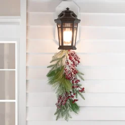 Unlit Teardrops*Northlight 28" Frosted Red Berries And Pine Cones Artificial Christmas Teardrop Swag