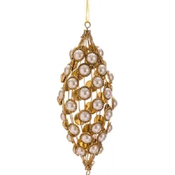 Allstate Finials>9" Glamour Time Gold Glitter And Pearl Christmas Tear Drop Ornament
