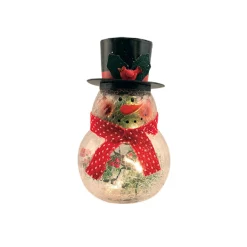 Commercial*Contemporary Home Living 10" Glass Lighted Snowman Table Top Decoration