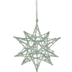 Northlight Stars>5" Glitter Green Iron Wire Starburst With Beads Christmas Ornament