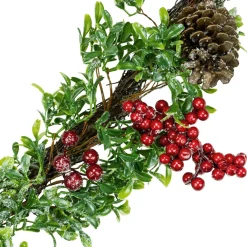 Unlit Garland*Northlight 6' Glittered Artificial Boxwood, Pine Cone And Red Berry Christmas Garland- Unlit
