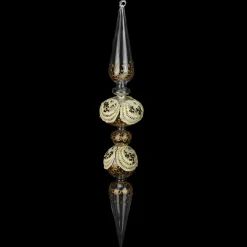 Roman Finials>18.25" Glittered Clear Glass And Gold Laced Finial Christmas Ornament