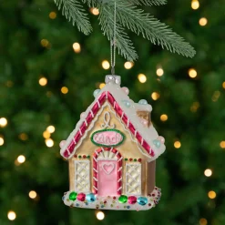 Northlight Gingerbread>4.5" Glittered Gingerbread House Glass Christmas Ornament