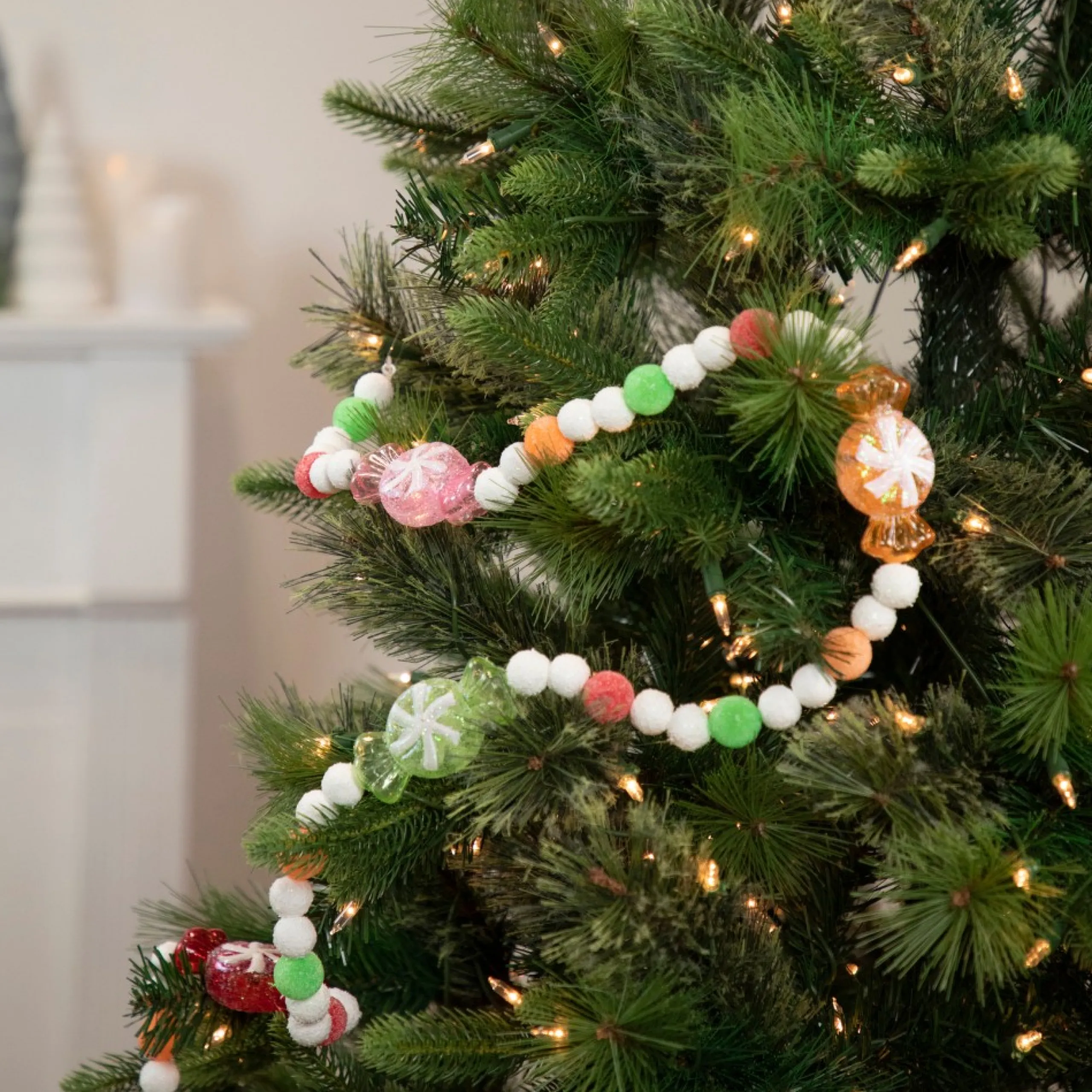 Specialty Garland*Northlight 6' Glittered Pastel Colored Candy Christmas Garland, Unlit