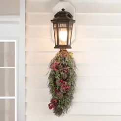 Unlit Teardrops*Northlight 28" Glittered Pine Cone And Berry Artificial Teardrop Christmas Swag - Unlit