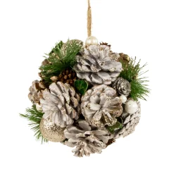 Northlight Pine Cones>5.5" Glittered Pine Needle And Pinecone Hanging Christmas Ball Ornament