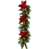 Unlit Swags*Northlight 48" Glittered Red Poinsettia And Long Pine Christmas Swag, Unlit