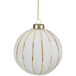 Northlight Glass Balls>4" Glittered White And Gold Striped Glass Christmas Ball Ornament