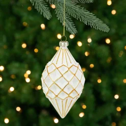 Northlight Finials>5" Glittered White And Gold Geometric Finial Glass Christmas Ornament