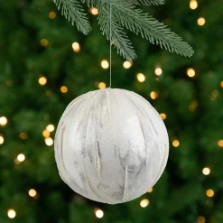 Northlight Balls>4.25" Glittered White Marbled Christmas Ball Ornament