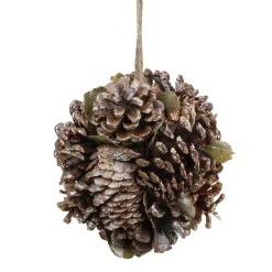 Northlight Pine Cones>5" Glittery Copper Round Pine Cone And Leaves Hanging Christmas Ornament