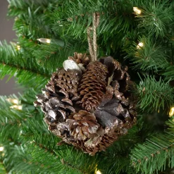 Northlight Pine Cones>5" Glittery Copper Round Pine Cone And Leaves Hanging Christmas Ornament