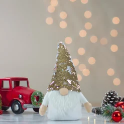 Gnomes*Northlight 12" Gnome With Gold And White Flip Sequin Hat Christmas Decoration