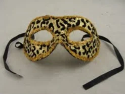 Allstate 7" Gold And Black Big Cat Animal Print Halloween Mask With Sequins - One Size