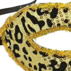 Allstate 7" Gold And Black Big Cat Animal Print Halloween Mask With Sequins - One Size