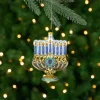 Northlight 5" Gold And Blue Menorah Glass Hanukkah Ornament