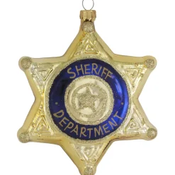 Christmas by Krebs Occupations>4" Gold And Blue Sheriff's Badge Figurine Christmas Ornament