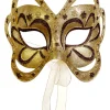 Allstate Fashion & Beauty>6" Gold And Brown Glittered Floral Masquerade Christmas Mask Ornament