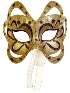 Allstate Fashion & Beauty>6" Gold And Brown Glittered Floral Masquerade Christmas Mask Ornament