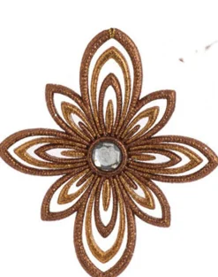 Raz Garden & Floral>5.5" Gold And Brown Shatterproof Glitter Floral Christmas Ornament