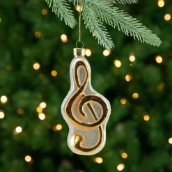 Northlight Entertainment>4" Gold And Glittered White Treble Clef Music Note Christmas Ornament