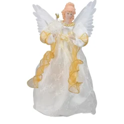 Angel Tree Toppers*Kurt Adler 14.5" Gold And Ivory Pre-Lit Angel Christmas Tree Topper - Clear Lights