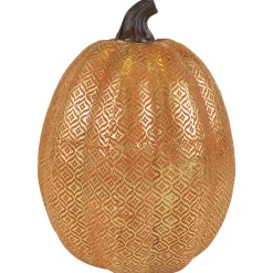 Northlight 9.75" Gold And Orange Greek Key Textured Autumn Pumpkin Tabletop Decoration