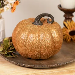 Northlight 7.5" Gold And Orange Textured Greek Key Pumpkin Fall Decoration