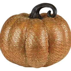 Northlight 7.5" Gold And Orange Textured Greek Key Pumpkin Fall Decoration