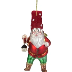 Northlight Fantasy & Sci Fi>6" Gold And Red Gnome With Lantern And Flower Basket Glass Christmas Ornament