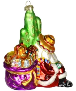 GC Home & Garden Santa Claus>6.5" Gold And Red Siesta Santa Hand Blown Glass Hanging Figurine Ornament